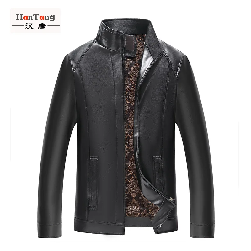 

2018 New Style Middle-aged plus Velvet Stand Collar MEN'S Leather Coat Casual Arena Men Locomotive Leather Coat Manufacturers Wh