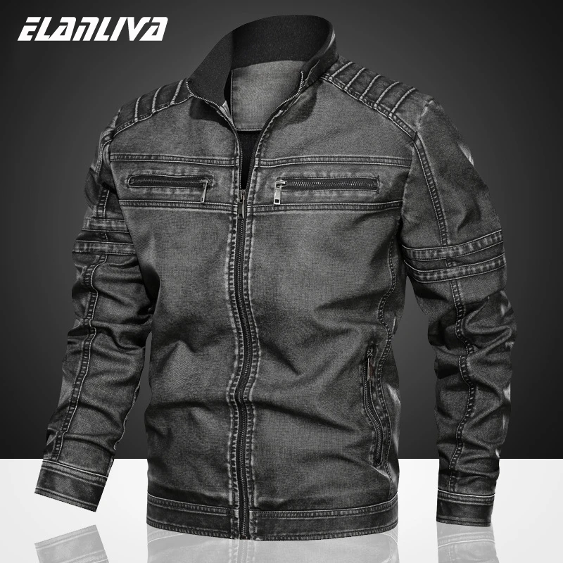 Осенне зимняя новая мужская Байкерская кожаная куртка Chaqueta Moto Hombre с воротником