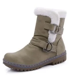 Army green Зимние сапоги; зимняя замшевая кожаная теплая зимняя обувь; женские ботинки; женские плюшевые ботинки до середины голени; ботильоны на меху с плюшевой стелькой; бархатные ботинки - Цвет: Army green