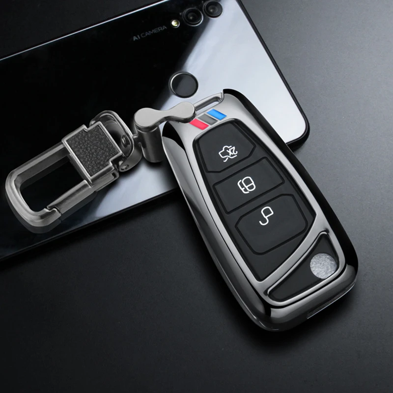 Чехол для выкидного ключа из цинкового сплава Fob Shell чехол для Ford Ranger C-Max S-Max Focus Galaxy Mondeo Transit Tourneo заказное кольцо для ключей