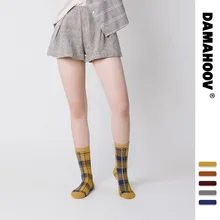 Шотландские клетчатые осенние и зимние теплые цветные Morandi хлопковые носки женские носки без пятки мужские