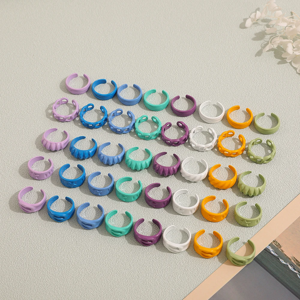 2021 New Trendy Hand-painted Candy Color Dripping Oil Geometric Chain Rings for Women Multicolor Irregular Open Rings Jewelry