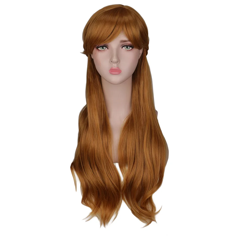 QQXCAIW женские длинные коричневые принцесса коса косплей парик Анна карнавальный костюм девушки Высокая температура волокна синтетические волосы парики