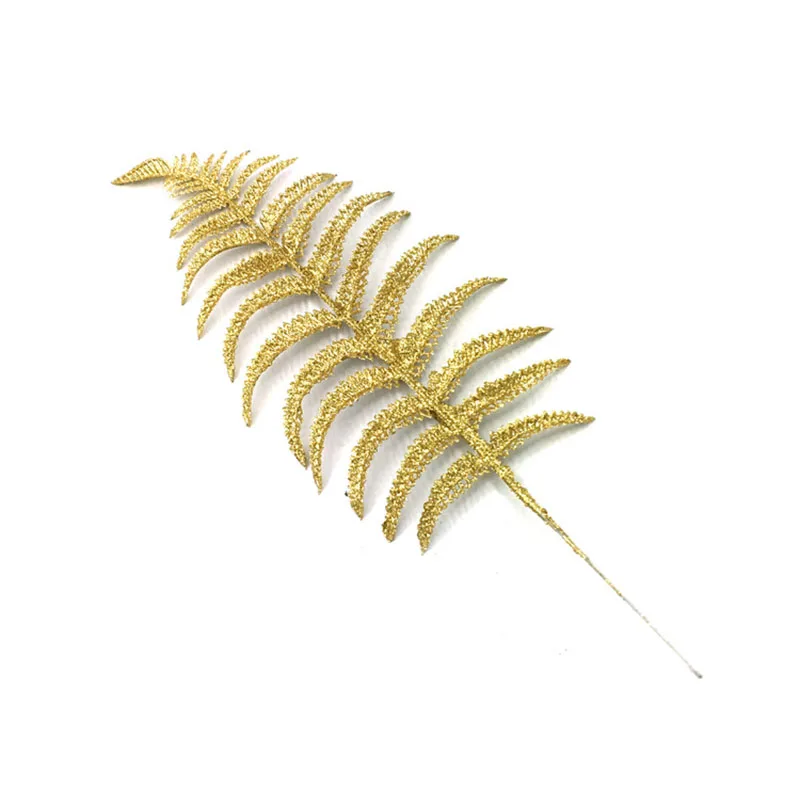 4pcs Christmas Artificial Leaves Glitter Hollow Fern Leaf Ornaments Xmas Decor
