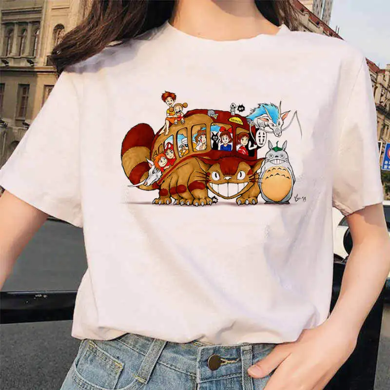 white 90s Харадзюку Тоторо Унесенные призраками студия Ghibli femme Футболка японская женская ulzzang футболка аниме Хаяо Миядзаки женская футболка - Color: white