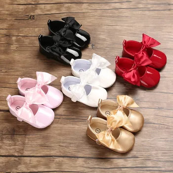 

2020 new Arrival Newborn baby shoes PU Leather Big bow baby girl shoes soft sole first walker Princess Shoes for 0-18M