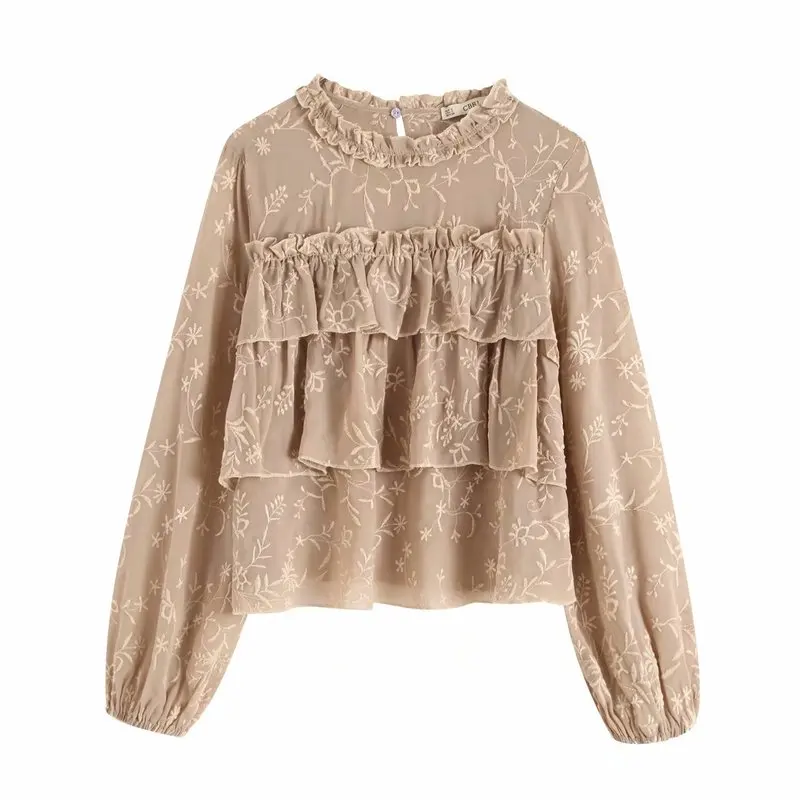 

1981-62-9618 European and American fashion style laminated decorative embroidered blouses