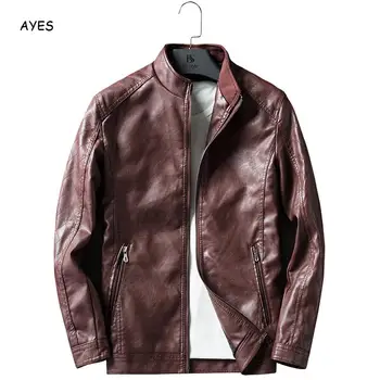 

2019 Fashion Autumn Male Leather Jacket Plus Size 4XL Black Brown Mens Stand Collar Coats PU Leather Coat Biker Jackets Outwear