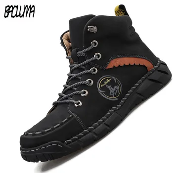 

Fashion Men's Boots Handmade Men's Ankle Boots Autumn Winter Men's Motorcycle Boots Outdoor Men Short Boots Lace-up Men's Shoes