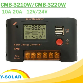 

10A 20A PWM Solar Charger Controller 12v/24v Auto LCD Display Dual USB 5V 2A Output Solar Regulator with Light and Time Control