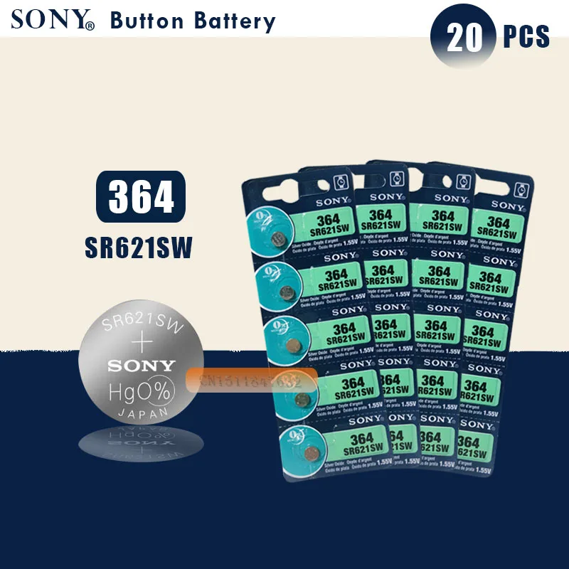 20 шт. sony 100% оригинал 364 SR621SW V364 SR60 SR621 AG1 часы кнопка батареи клетки монетки Сделано в Японии