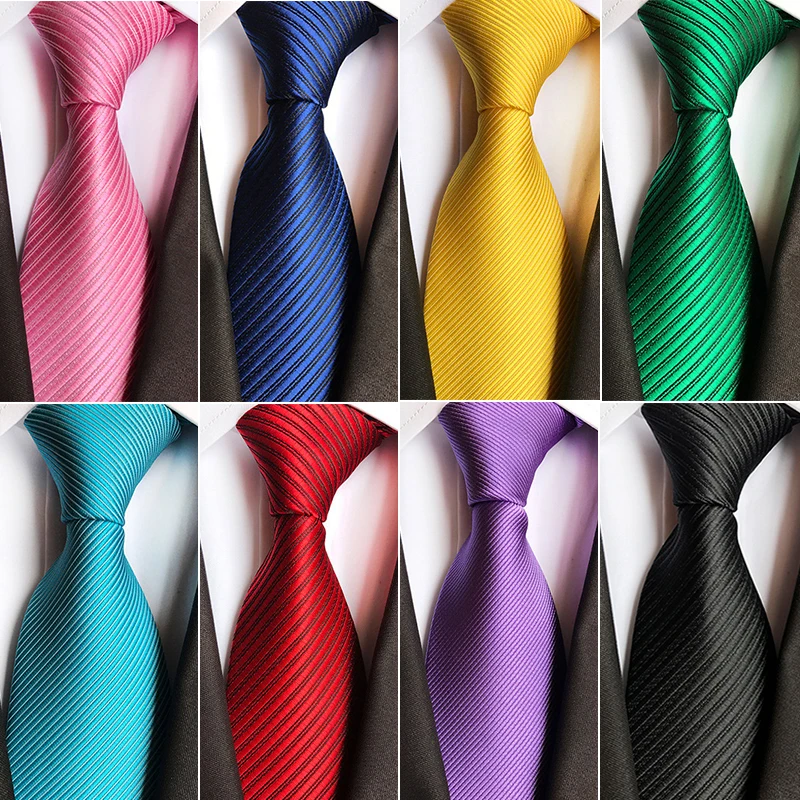 GUSLESON Classic 8cm Men’s Colorful Solid Stripe Tie Necktie Men Formal Business Wedding Dress Accessory Gift Ties