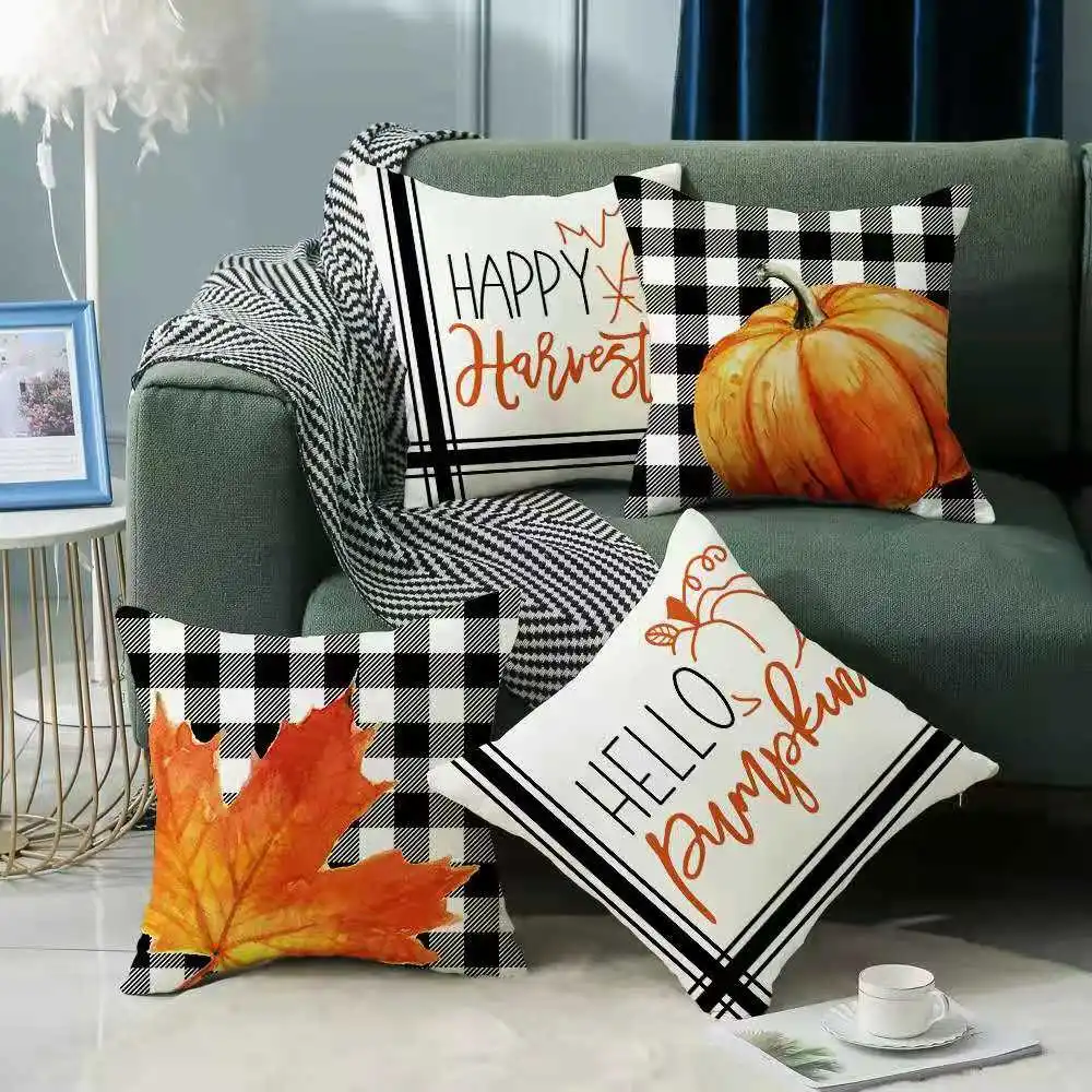 Fall Pumpkin Cushion Covers 18x18 Inch Farmhouse Decor Thanksgiving Buffalo Check Linen Throw Pillow Covers Happy Thanksgiving Fall Pumpkin Cushion Covers 18x18 Inch Farmhouse Decor Thanksgiving Buffalo Check Linen Throw Pillow Covers Happy Thanksgiving