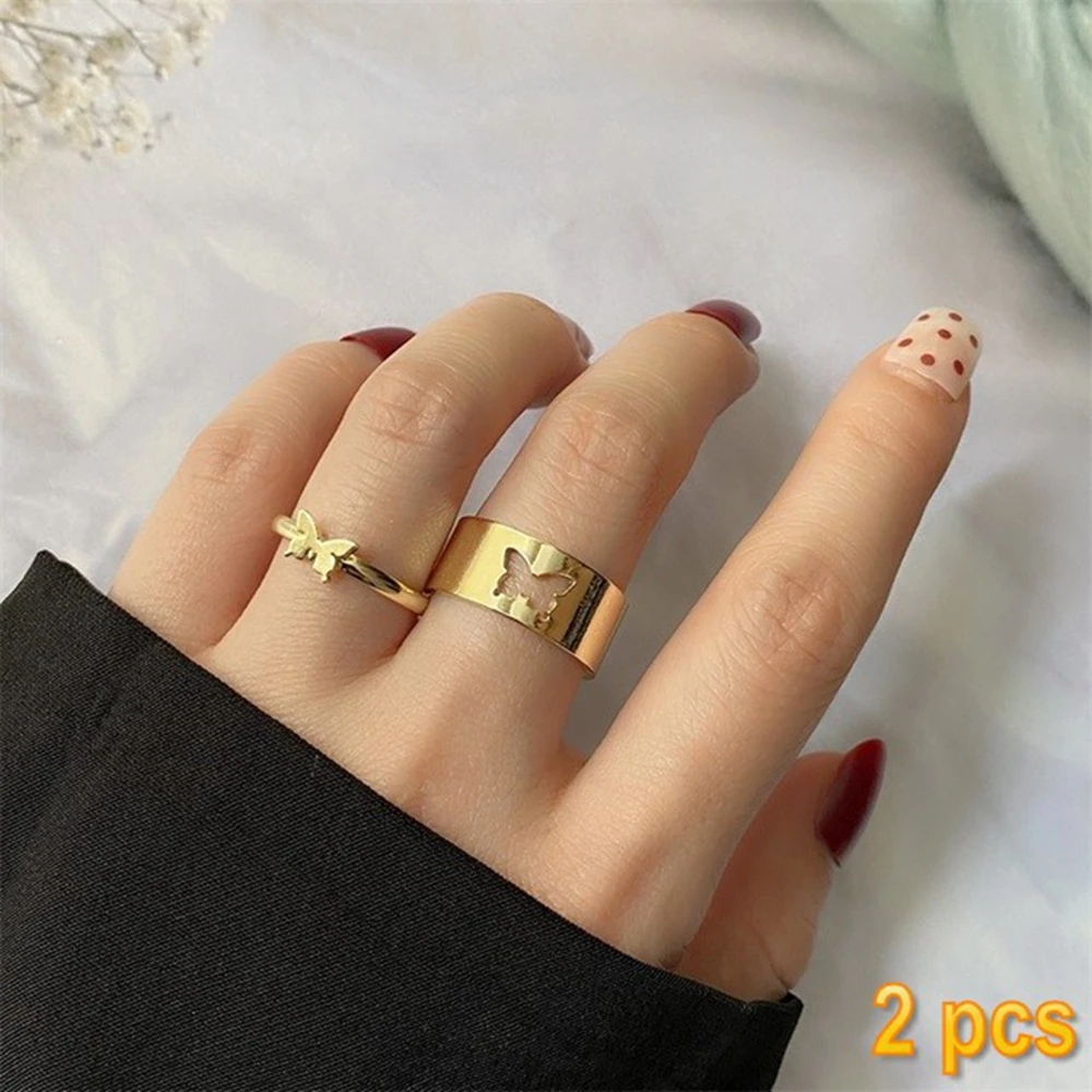 IFMIA Trendy Gold Butterfly Rings For Women Men Lover Couple Rings Set Friendship Engagement Wedding Open Rings 2021 Jewelry 24