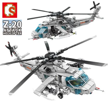 

SEMBO 953Pcs Modern Military Armed Attack Z-20 Helicopter Building Blocks Army Technic Aircraft DIY Model Bricks Toys For Kids