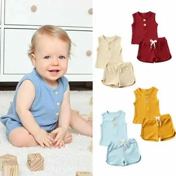 

US Summer Toddler Baby Girls Boys Clothes Vest Top T-shirt Shorts Solid Outfit