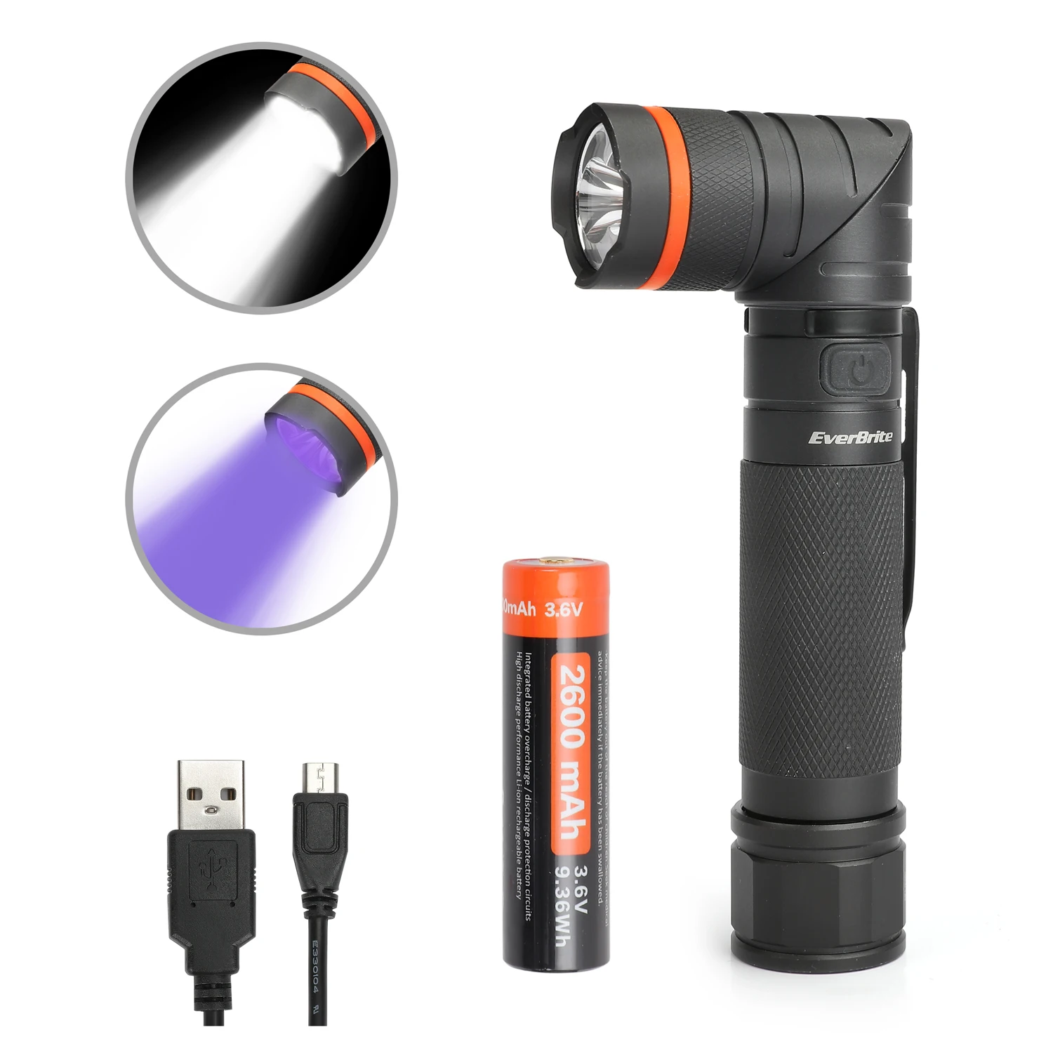 Светодиодный тактический фонарик EverBrite перезаряжаемый от USB с аккумулятором 18650 в
