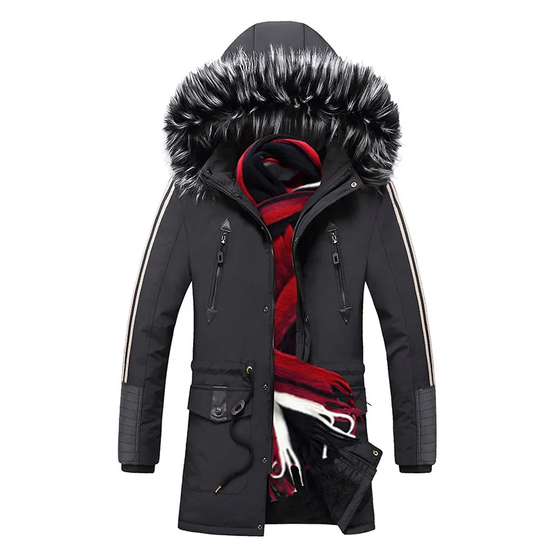 Мужская Зимняя парка BOLUBAO, мужское теплое пальто, Повседневная Уличная мужская куртка с капюшоном и меховым воротником, парка на молнии, пальто - Цвет: Black
