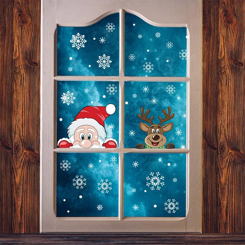 

Christmas Snowflake Window Cling Stickers for Glass Xmas Decals Decorations Holiday Snowflake Santa Claus Reindeer Decals