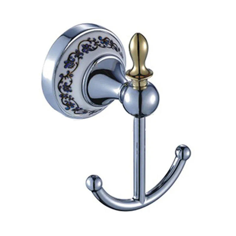 New-Unique-Design-Bathroom-Hook-European-Blue-and-White-Porcelain-Chrome-Plated-Stainless-Steel-Double-Hook
