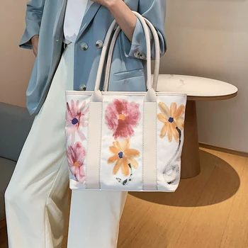 

Large Capacity Women Tote Bag 2020 Fashion Canvas Shoulder Bag Printed Flowers Pattern Ladies Big Handbag Casual Travel Totes
