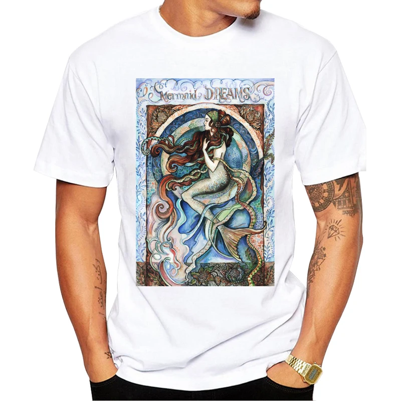 Hot Sales Fashion Mermaid Dreams Printed Men T-Shirt Funny Geek Tshirts Short Sleeve Tee Hipster Tops | Мужская одежда