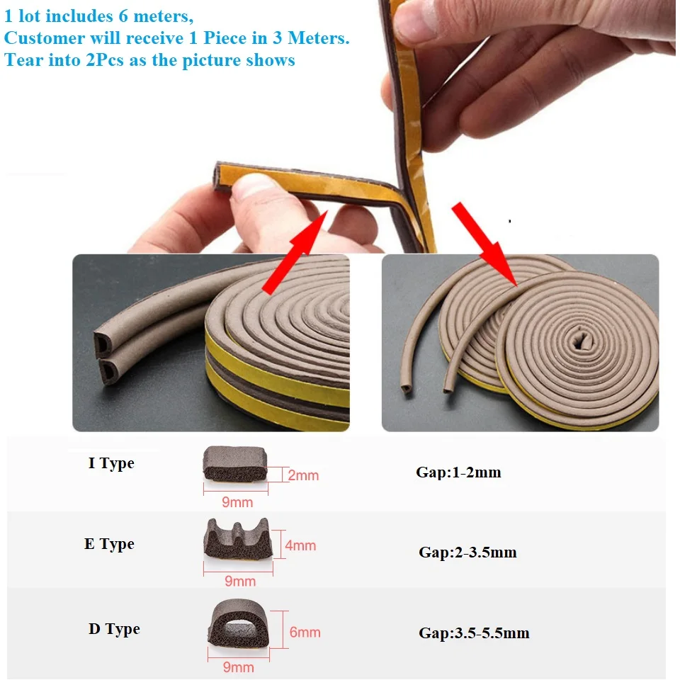 6Meters Self Adhesive Door Window Weather Foam Seal Strip Soundproofing Draught Gap Blocker Filler Collision Buffering