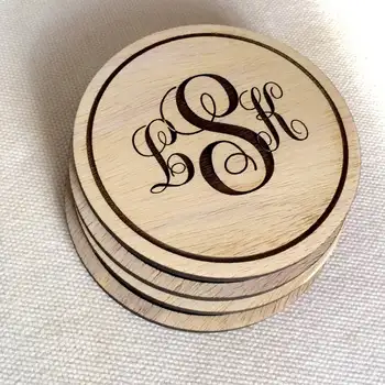 

Custom Monogram coasters ,birthday decor,Natural Wood DIY Laser Cut Coaster,Drink Coasters,Wedding gift