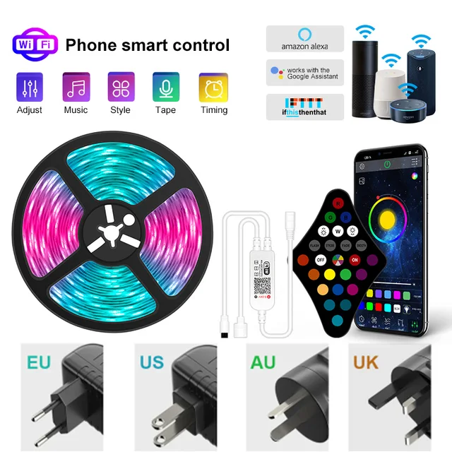 20M 30M 5050 WIFI RGB LED Strips Lights Bluetooth Luces Led Light RGB SMD 2835 Flexible Waterproof Tape Diode Control+Adapter WIFI control