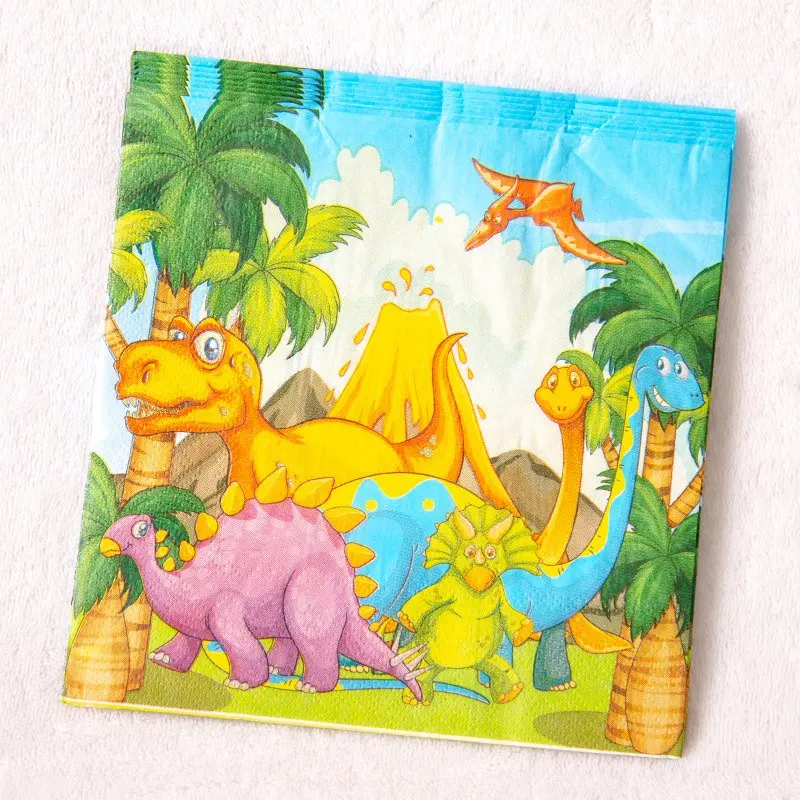 Volcano Dinosaur Tableware Set Kids Birthday Baby Shower Cartoon Kids' Party Decor Favor Supplies - Цвет: 20pcs Volcano napkin