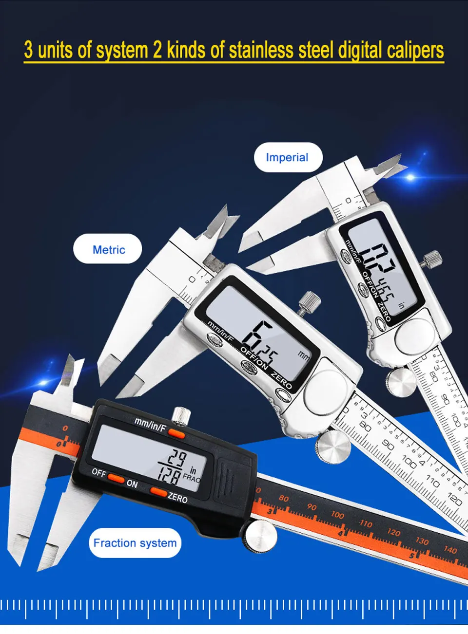 6 дюймов 0-150 мм измерительный инструмент Высокоточный штангенциркуль из нержавеющей стали с ЖК-цифровым дисплеем штангенциркуль фракции/мм/дюйм