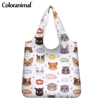 

Coloranimal Cute Cats and Dogs Pattern Girl Boy Shopper Bags Functional Storage Eco-Friendly Bags for Ladies Tote Grocery Bags