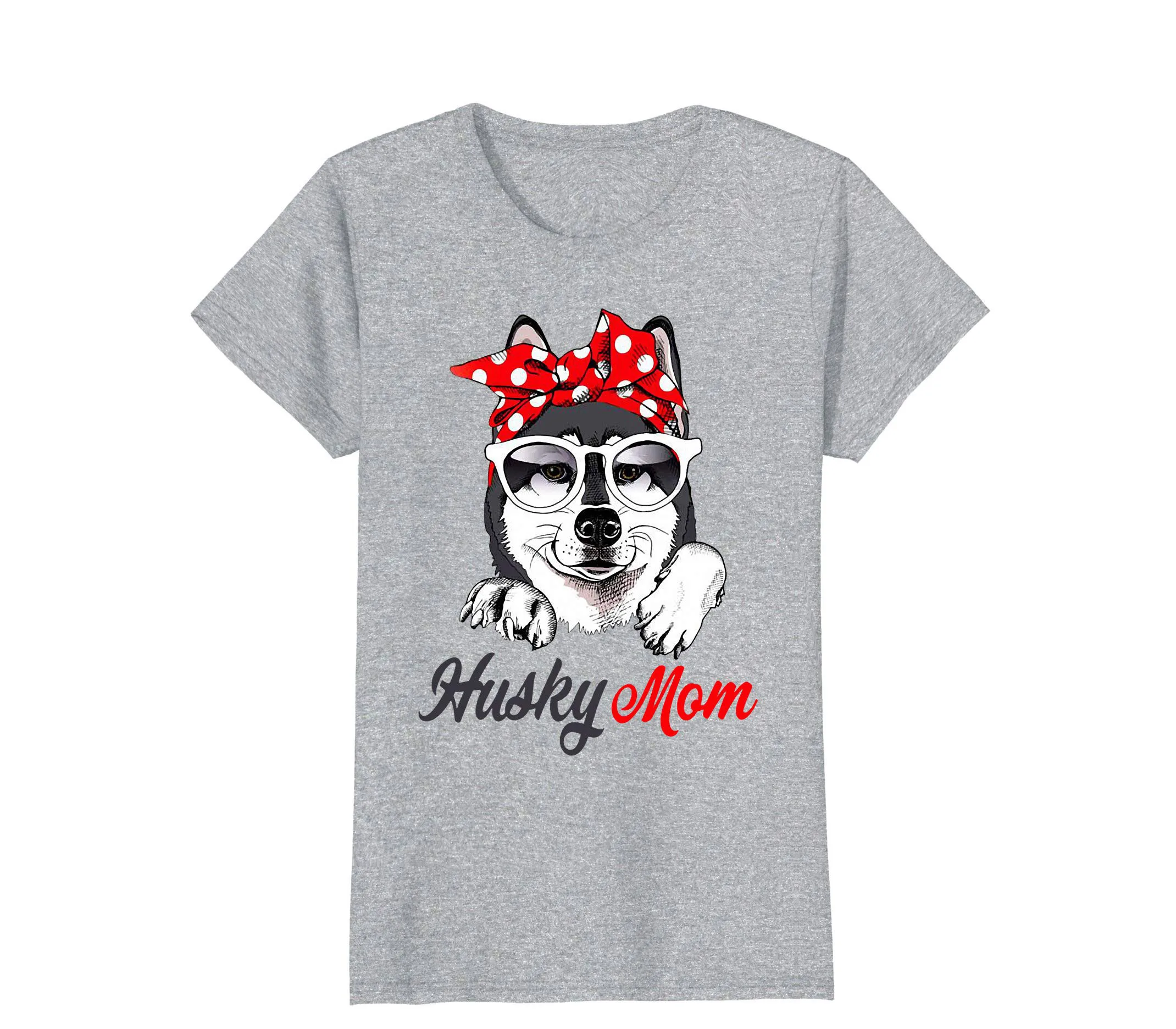 

Women'S Tee Husky Mom Wearing Glass With The Stylish Leopard Print Scarf Funny Kawaii Tops Tees