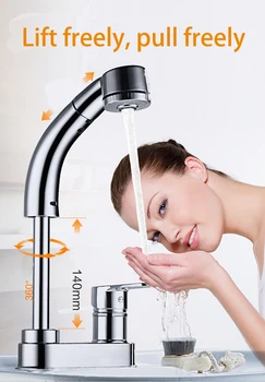 

【Global Free Shipping】Raisable Pullable basin faucets hot and cold telescopic double hole washbasin bathroom wash basin faucet