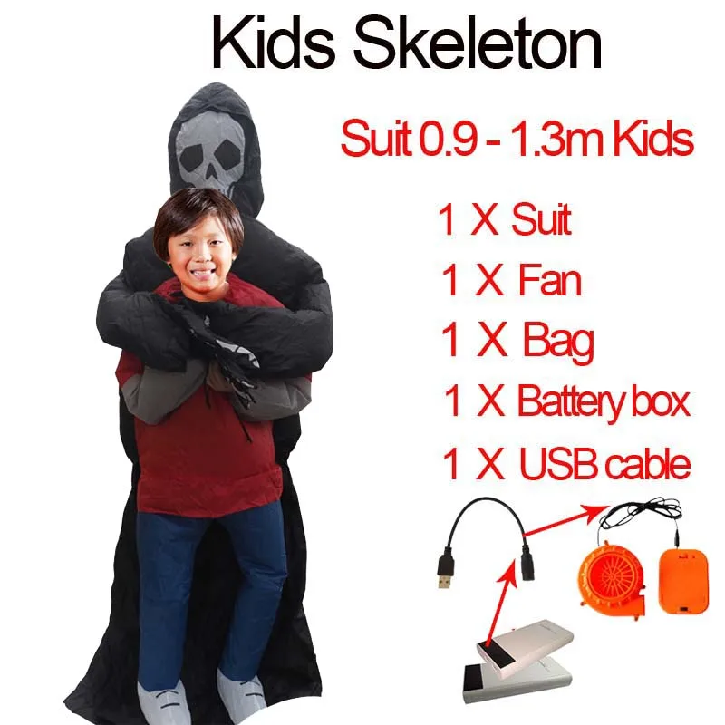 Kids Skeleton Ghost Inflatable Costume Adult Funny Blow Up Suit Party Fancy Dress Dark Death Catch Me Horror Halloween Costumes (2)