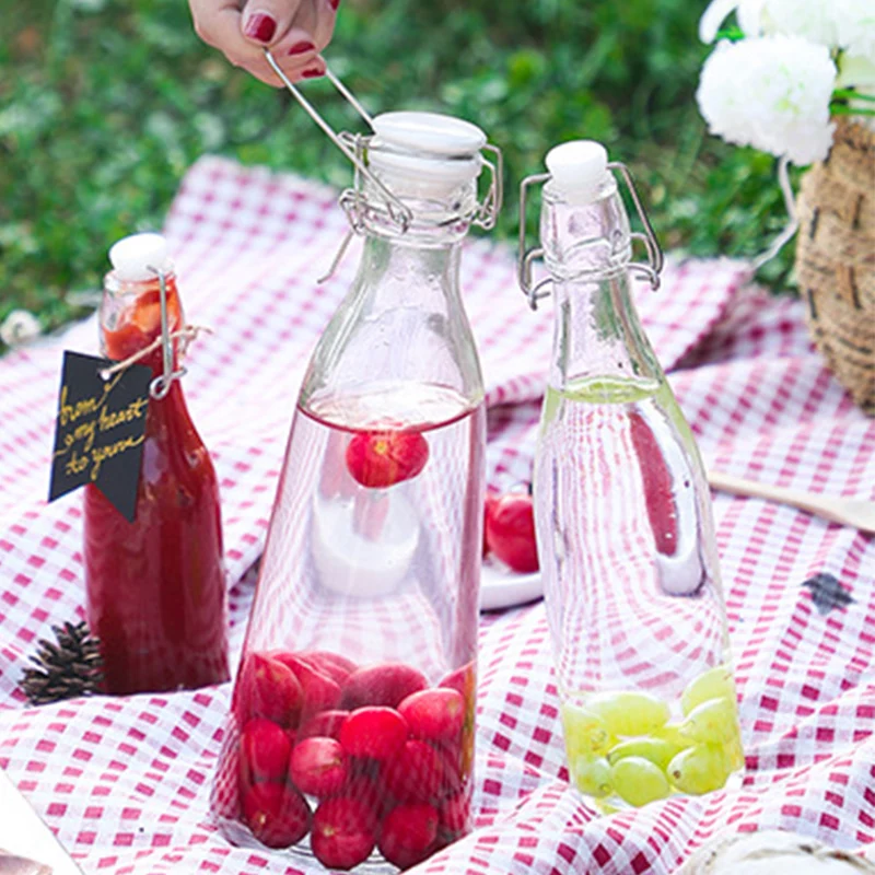 

Glass Wine Bottle Lemon Honey Jam Storage Bottles Portable Fruit Wine Flask Milk Fermentation Jar Empty Sealed Cans For Bar