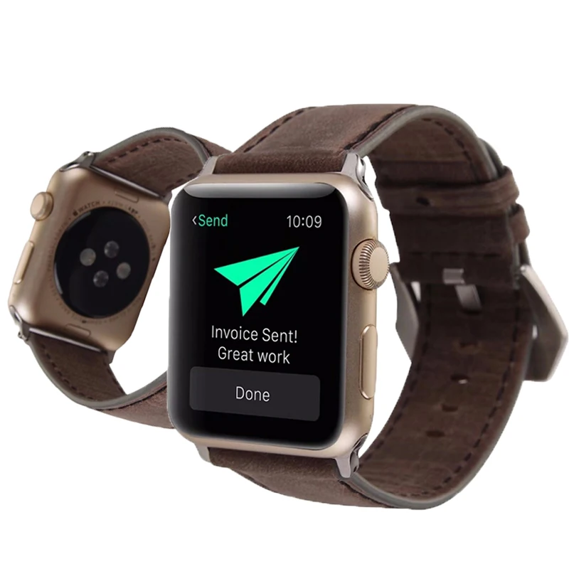 Brown leather belt loop strap for Apple Watch 5 4 3 2 1 38mm 40mm men 2