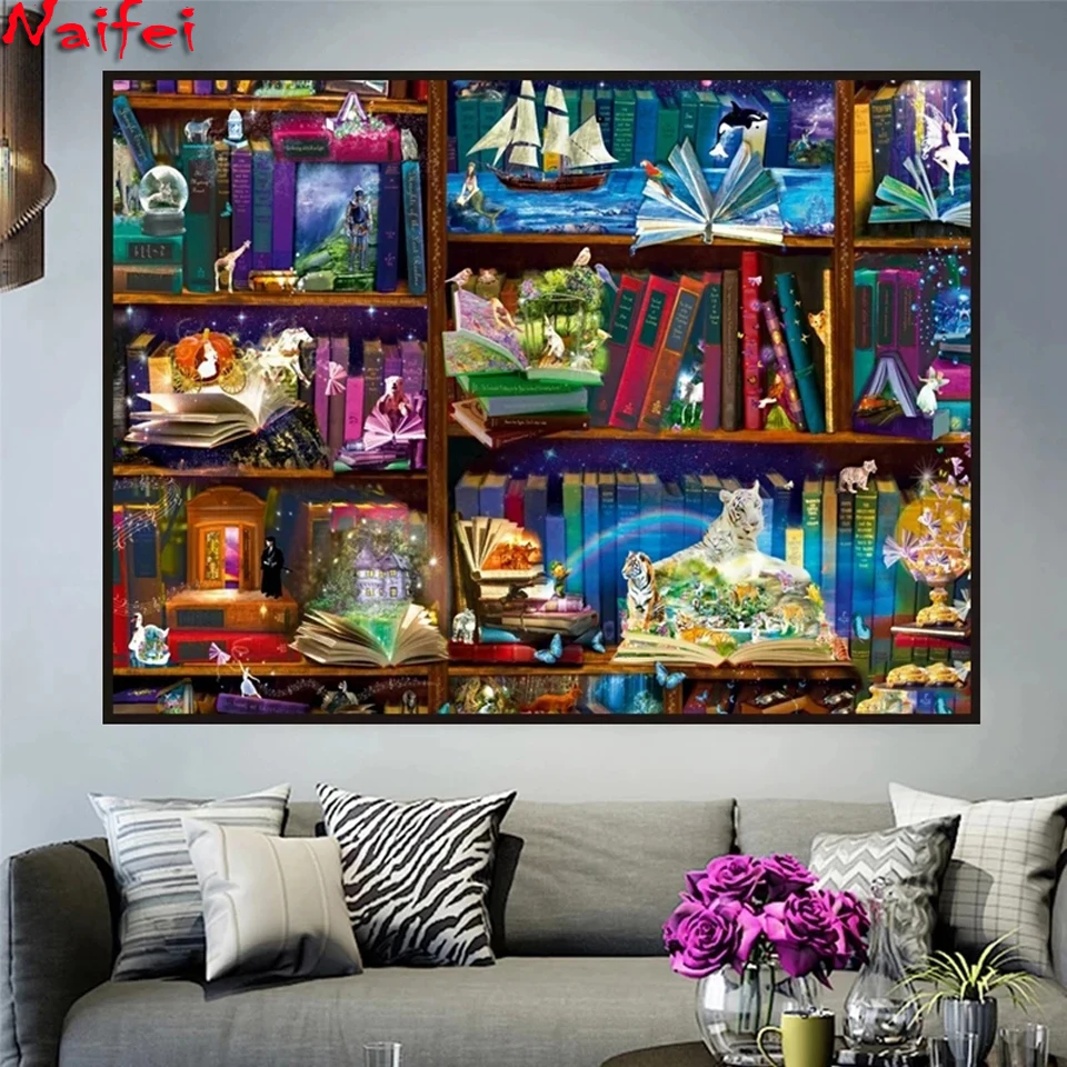 Diamond Painting Dream Bookshelf 5D DIY Art Full Drill Cross Stitch Mosaic Landscape Embroidery Handicraft Christmas Home Decor | Дом и сад