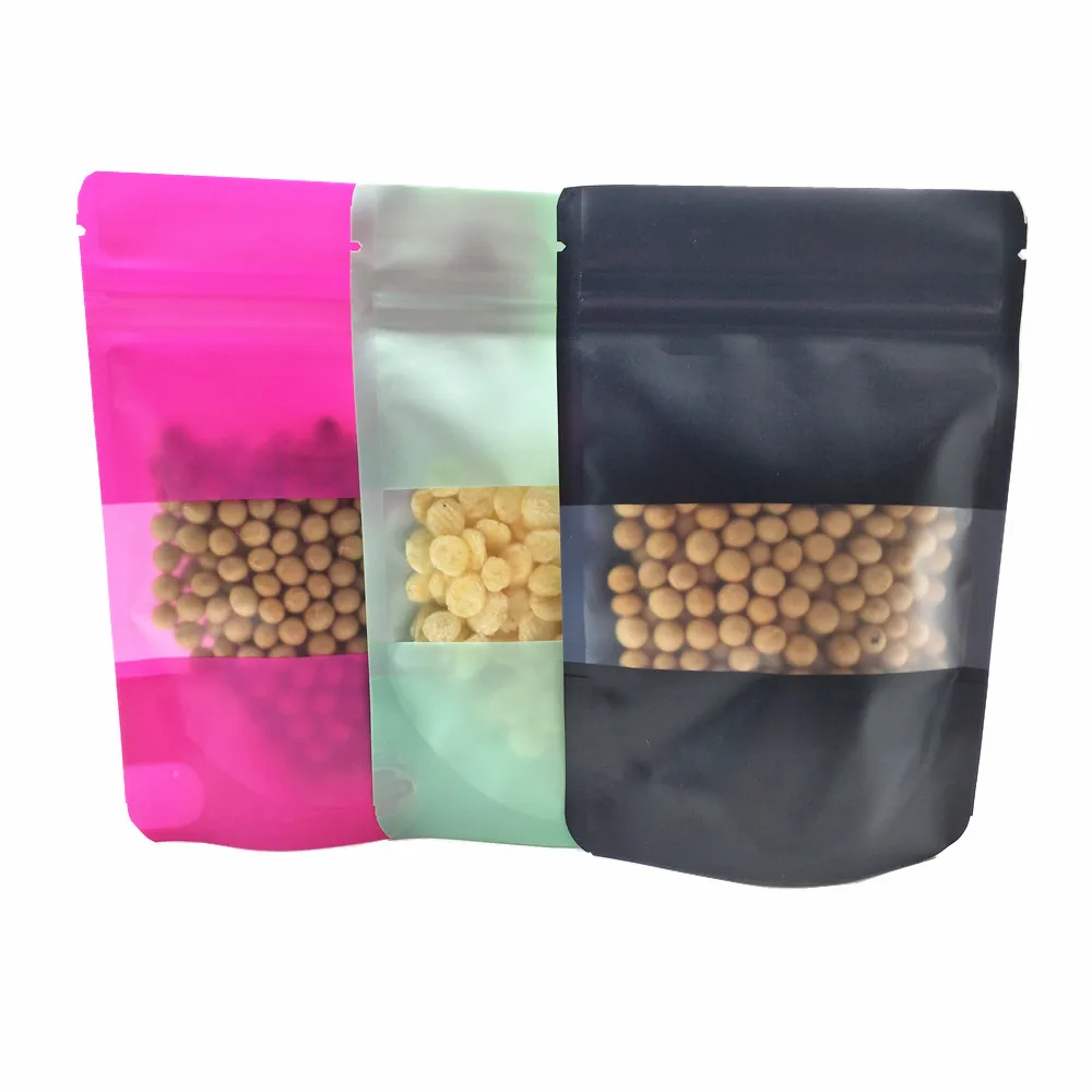 

100Pcs 10x15cm Matte Colorful Doypack Plastic Package Bag With Clear Window Food Tea Coffee Storage Bag Reclosable Zip Lock Bags