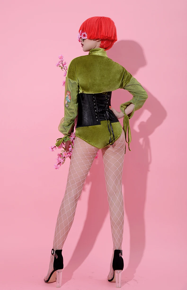 Женская одежда, длинный рукав ночной клуб, комбинезон с цветочным поясом, сексуальная одежда для сцены, GoGo Drag queen, костюмы BL2249