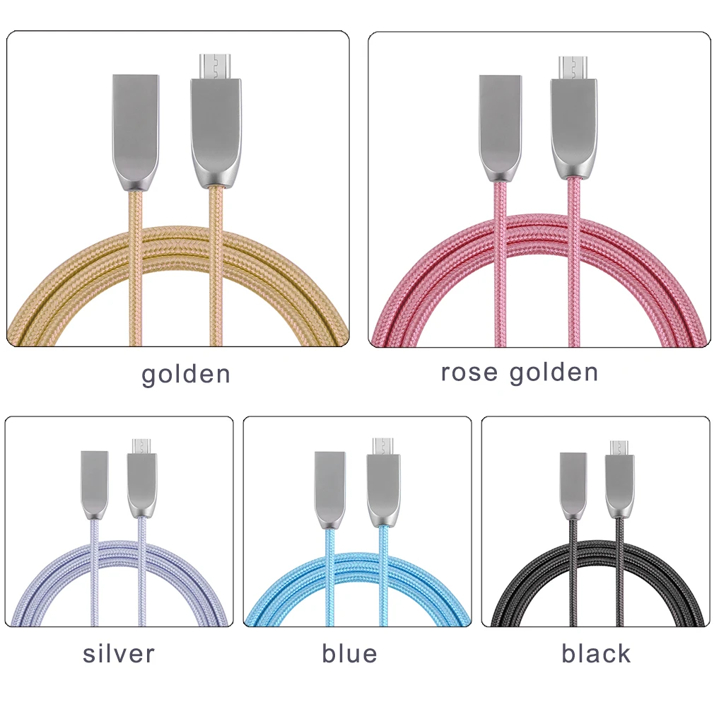 1 м Micro USB кабель из цинкового сплава нейлоновый для передачи данных плетеный