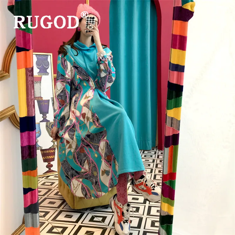 RUGOD 2019 новое зимнее специальное поступление женское платье с капюшоном узор
