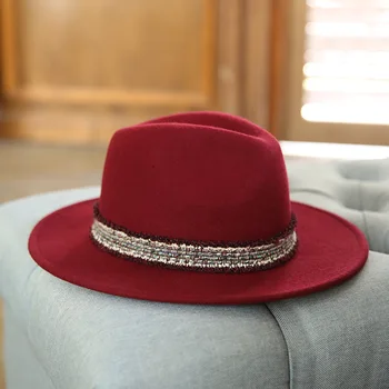 

British Vintage Wide Brim Jazz Hat 2019 Designer Australian Wool Felt Adult Unisex Winter Fedora Cap Women Men Chapeau Sombrero