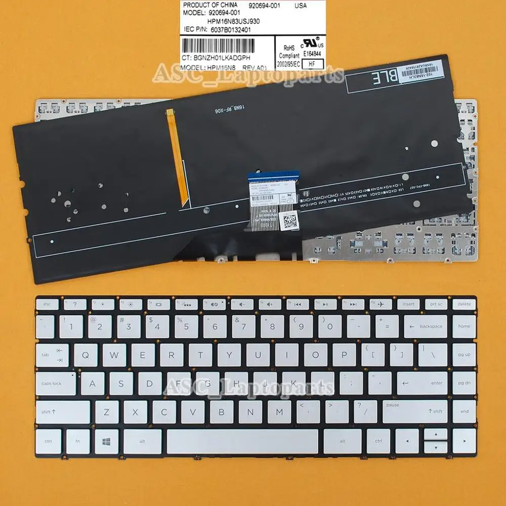 for HP Spectre 13-ae000 13t-ae000 13-ae011dx 13-ae012dx Keyboard BACKLIT Silver