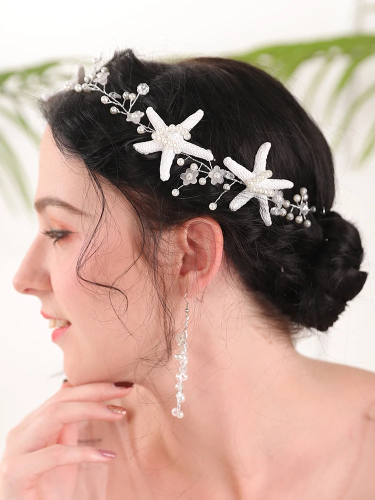 Wedding Bridal Accessories Shiny Star Wearing Headband Flower Pearls fascinator hat Handmade Hair Jewelry for women hair accessories bridal hair accessories bridal jewelry set