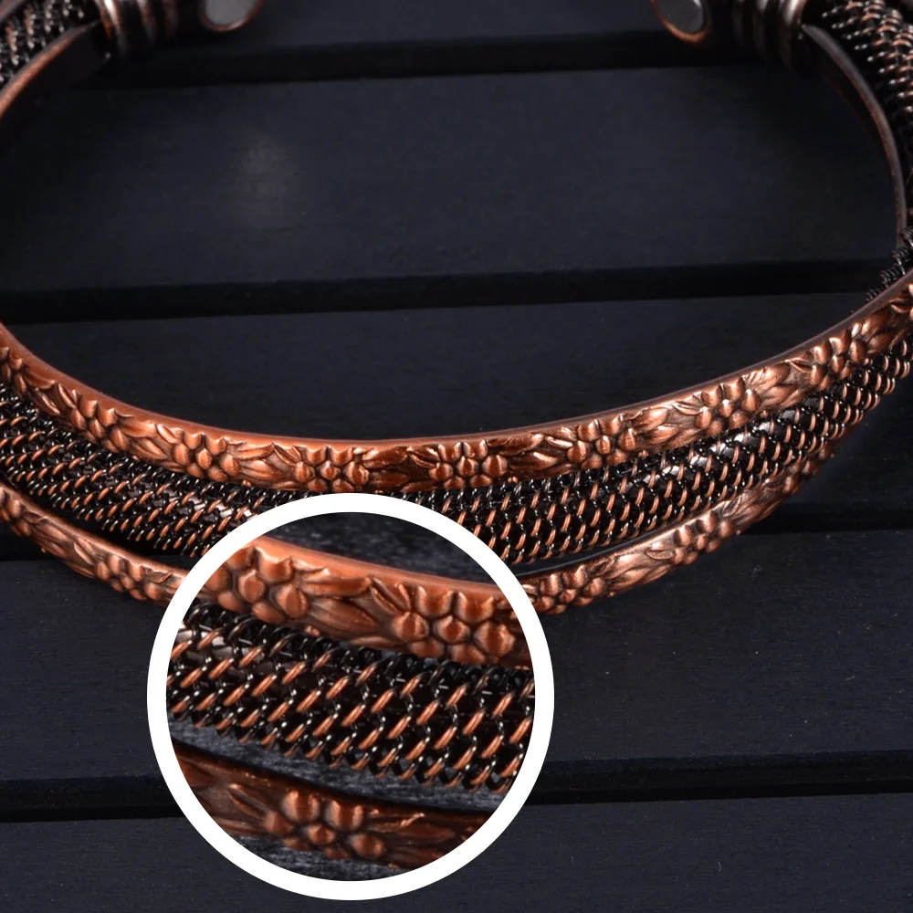 Magnifique bracelet manchette Hibiscus en cuivre et patine en