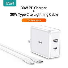 ESR 30W PD chargeur + 30W Type C à la foudre câble de livraison d'alimentation prise de chargeur rapide USB C PD chargeur 5V câble MFi pour iPad iPhone