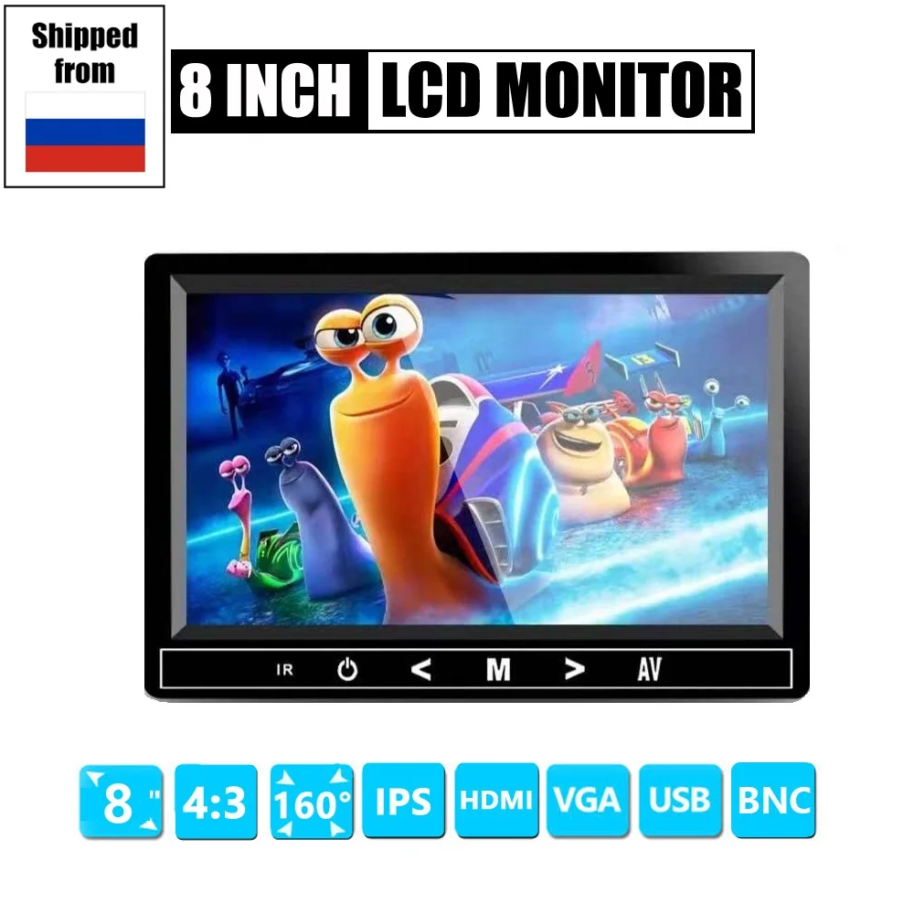 4:3 8 inch TFT LCD Color Video CCTV Mini Monitor HDMI/VGA/BNC/AV Input for Security System Tester Stand Rotating Screen