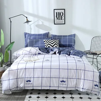 

Japanese Home Textile Soft Bedspread Quilt Cover Pillow Case Fine Plaid Printed Cotton 4Pcs Set Comfortable Breathable Beddings