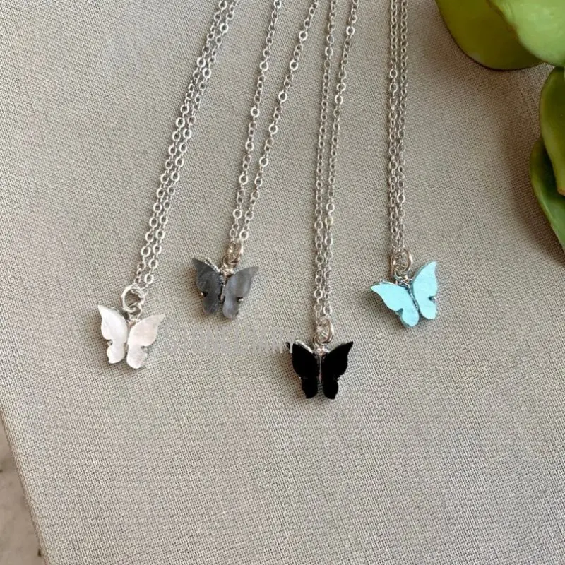 

NM39420 Silver Plated Dainty Butterfly Pendant Multicolor Charm Minimalist Necklace Butterflies Pendant Layering Necklace